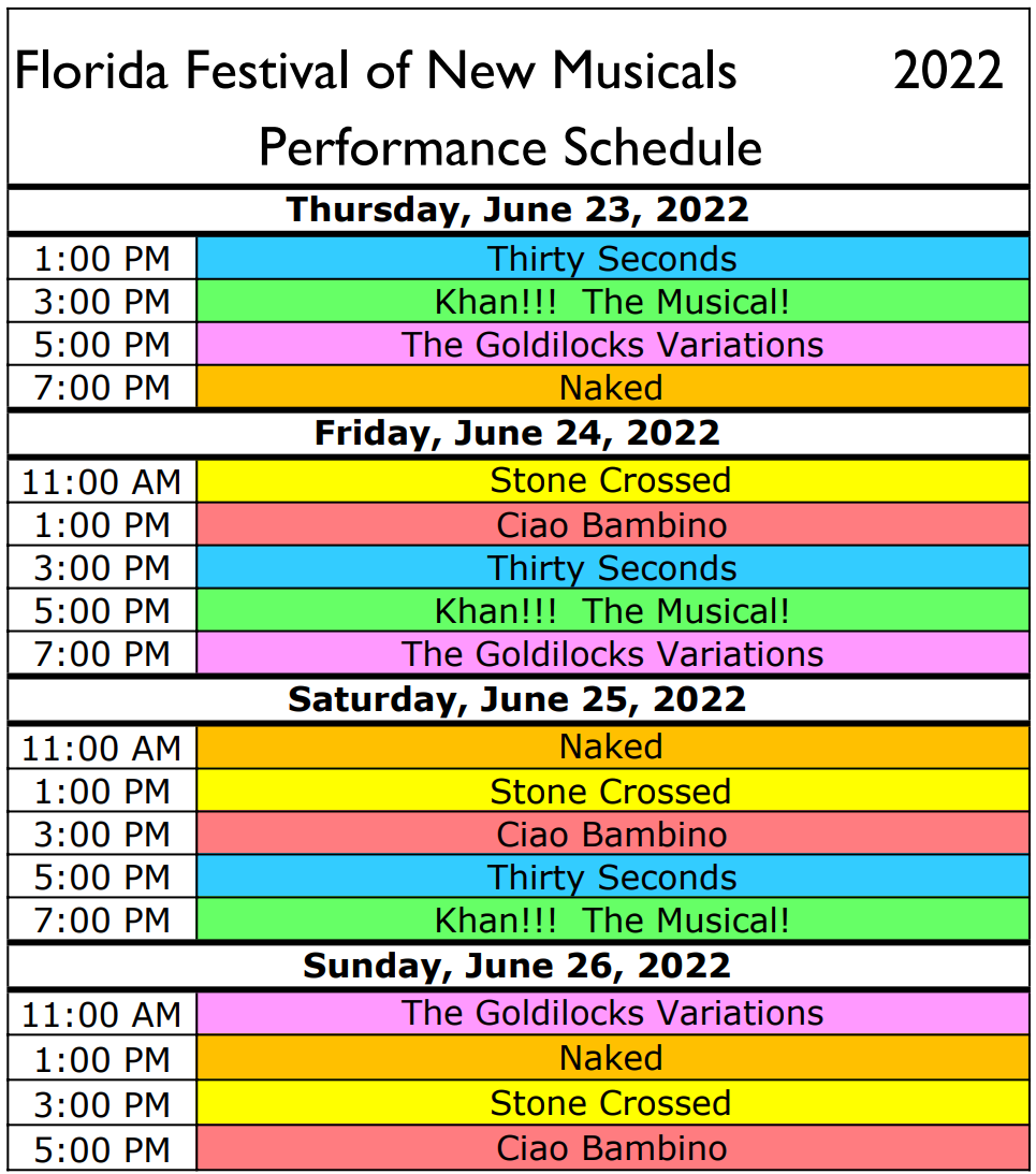 Festival Schedule, call 407-645-0145 for assistance